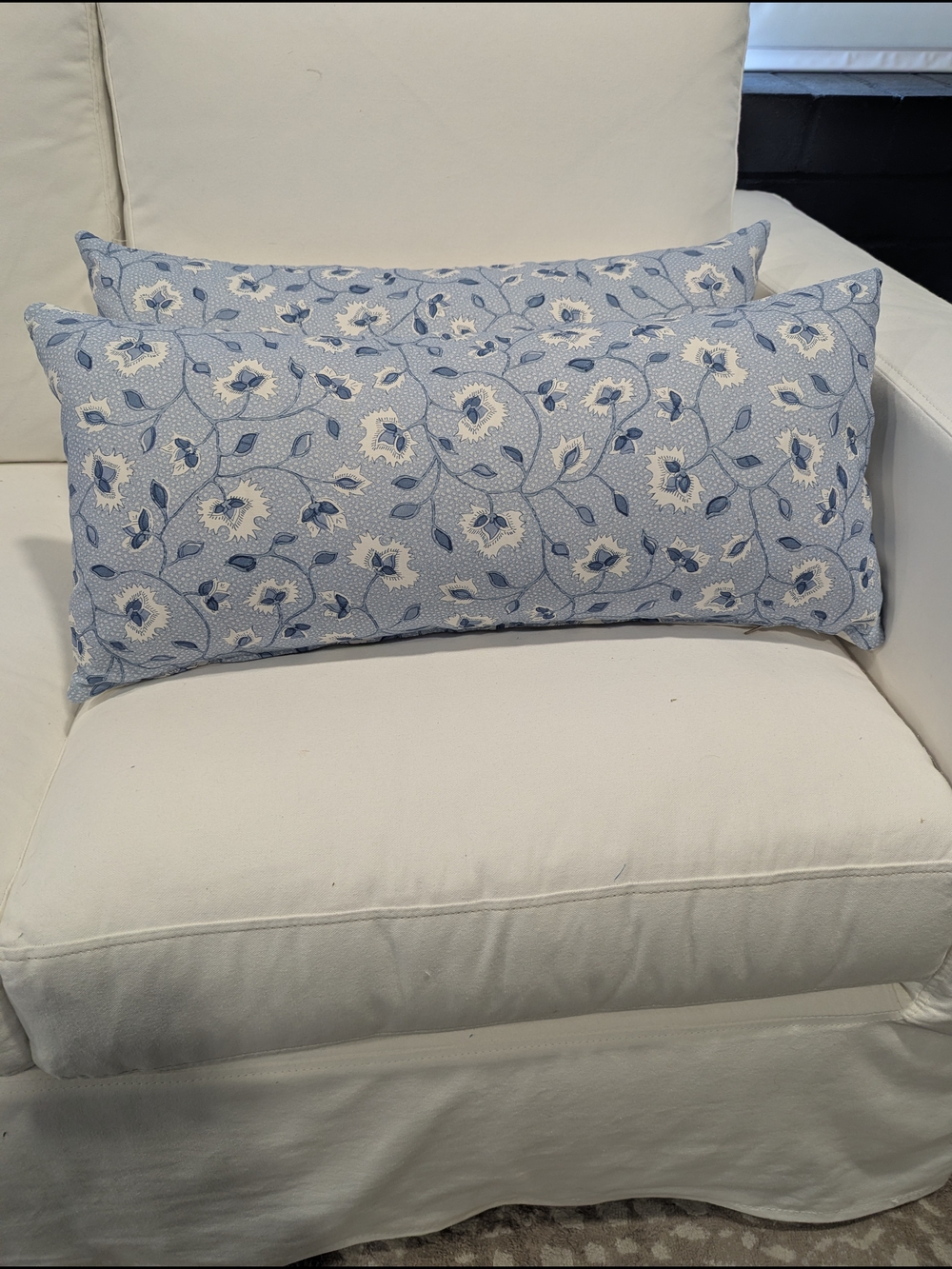 Blue Floral Lumbar Pillow Pair